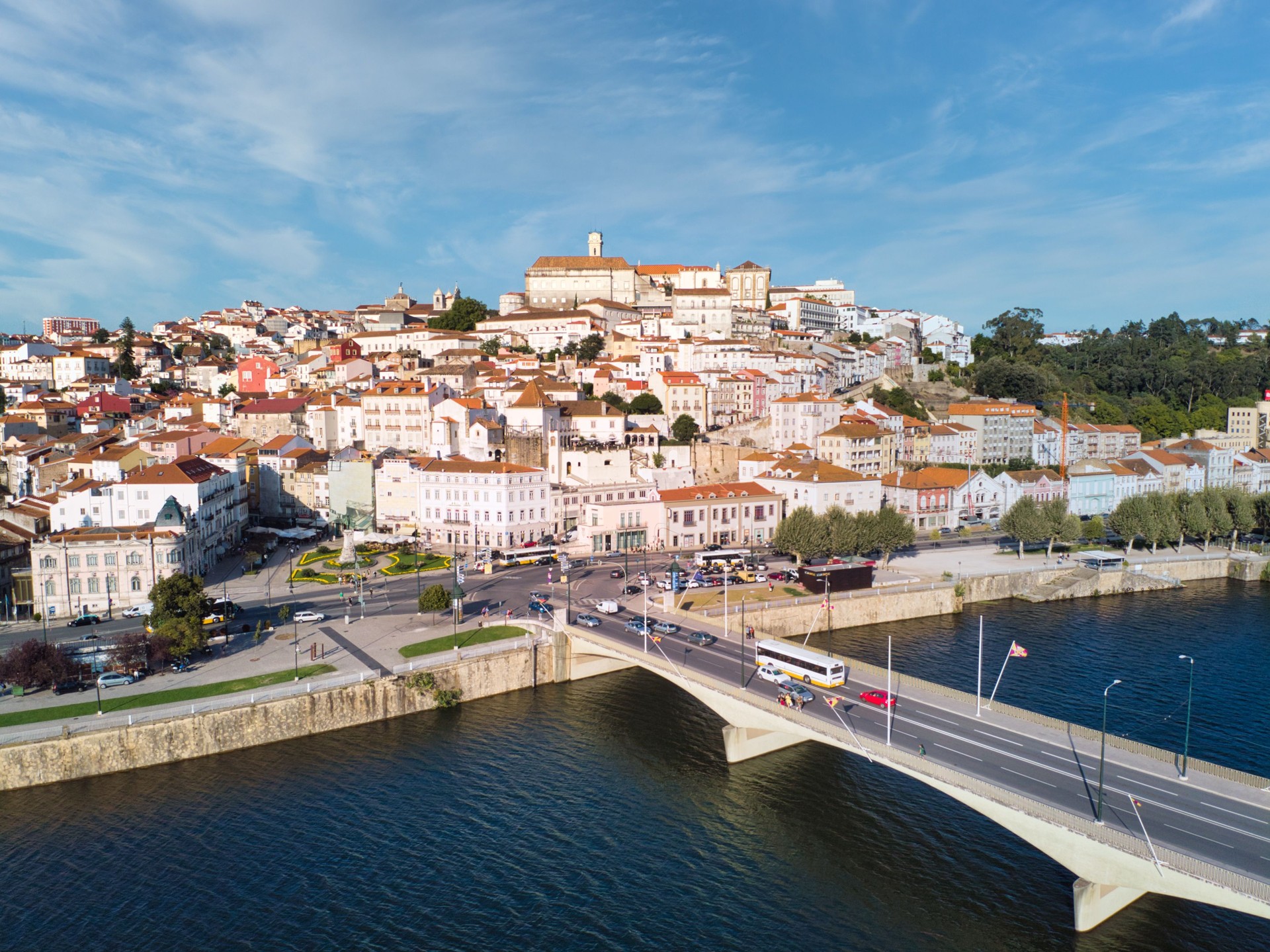 Aerial View Of Coimbra In Portugal And Mondego River